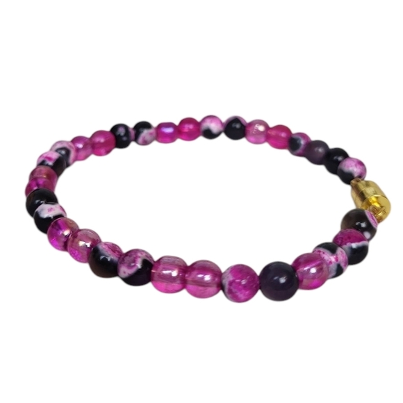 Pink Black Magenta Lace Agate Glass Beaded Magnetic Bracelet - Picture 2 of 4